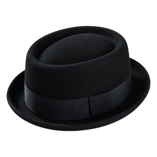 Downtown Hats Classic Black Wool Felt Pork Pie Hat