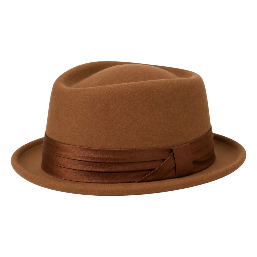 Downtown Hats Brown Pleated Band Wool Felt Hat