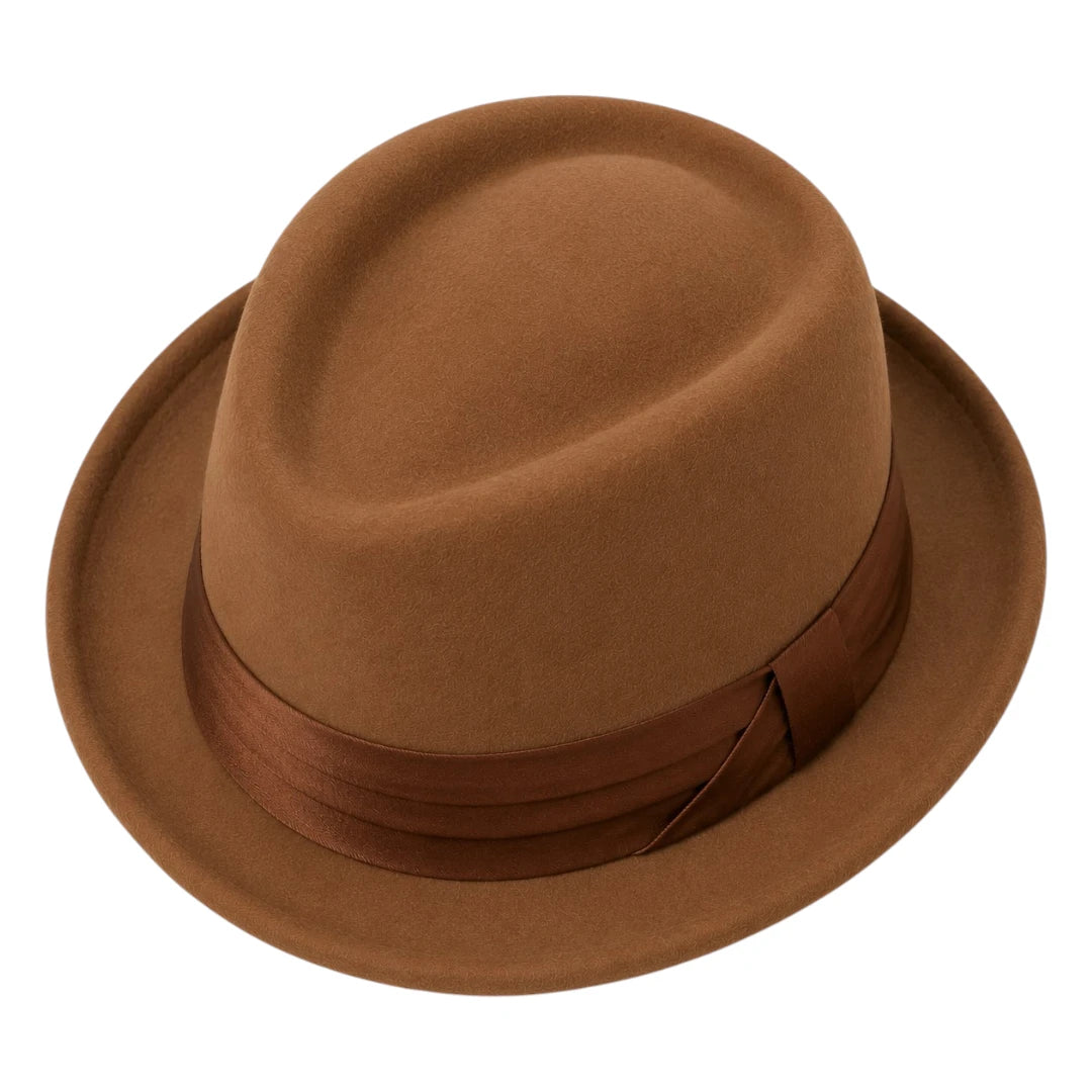 Downtown Hats Brown Pleated Band Wool Felt Hat