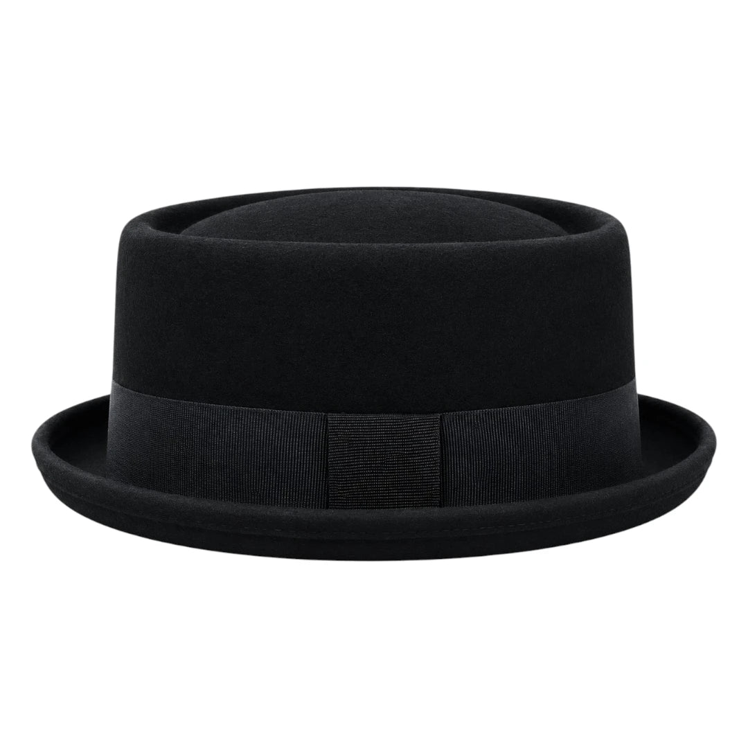 Downtown Hats Classic Black Wool Felt Pork Pie Hat