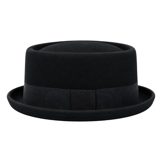 Downtown Hats Classic Black Wool Felt Pork Pie Hat