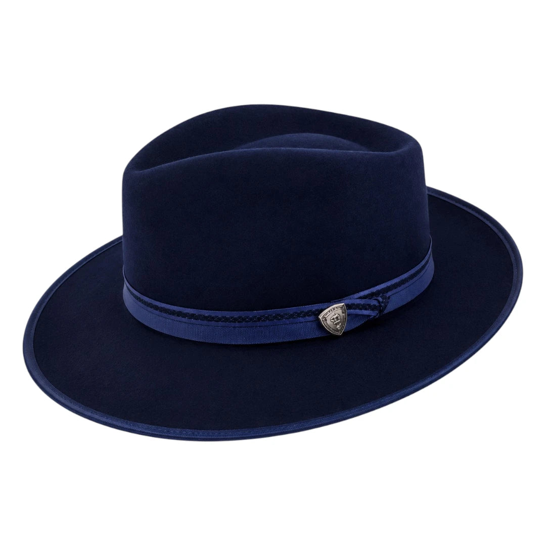 Downtown Hats Blue Wool Felt Wide Brim Fedora Hat