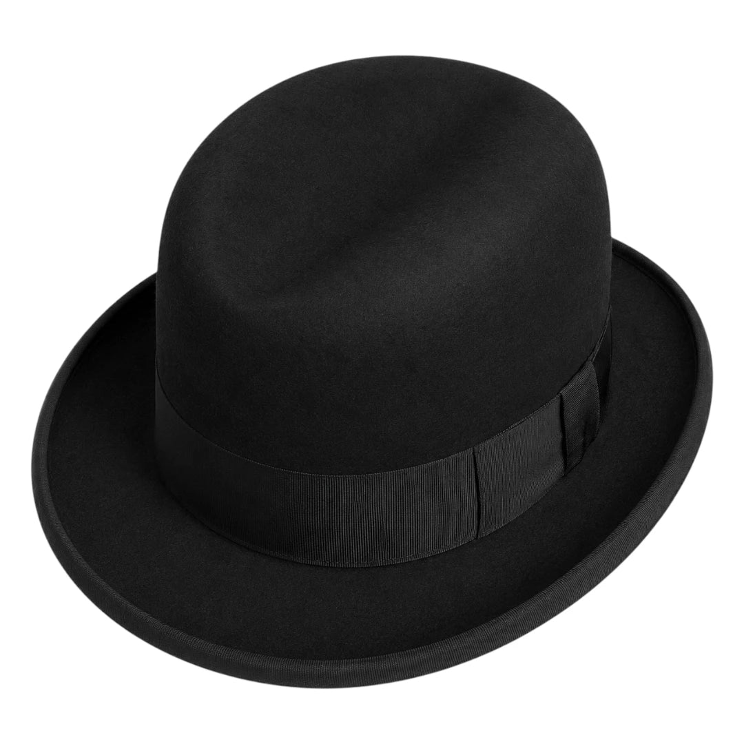 Downtown Hats Traditional Round Crown Classic Black Wool Felt Hat