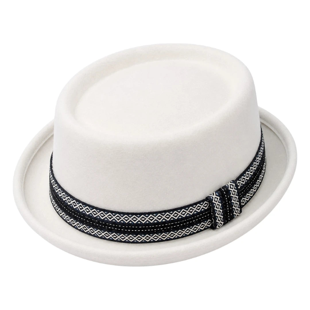 Downtown Hats White Wool Felt Hat with Geometric Band