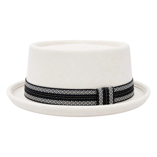 Downtown Hats White Wool Felt Hat with Geometric Band