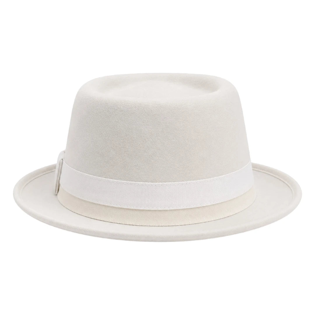 Downtown Hats White Wool Hat with Feather Accent